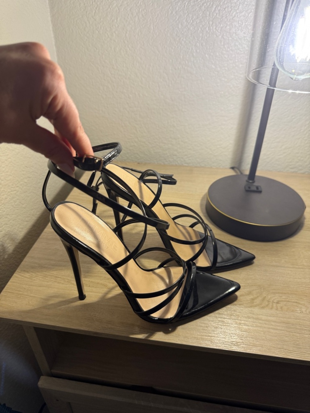 Women's Black Strappy Pointed Stiletto Heels